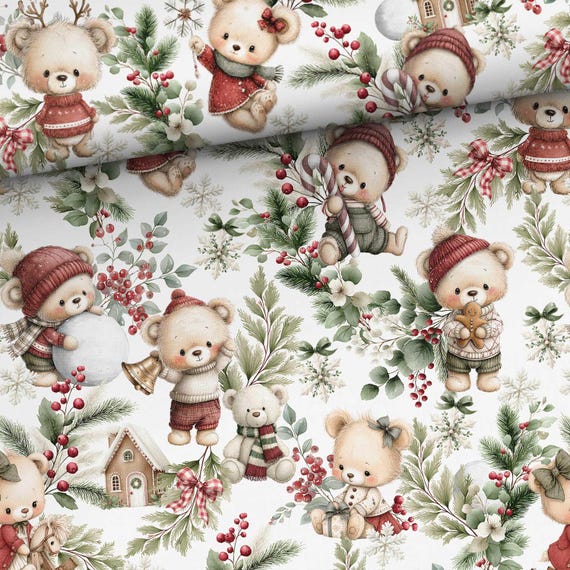 Christmas Teddy Bear 100% Cotton fabric for sewing and quilting