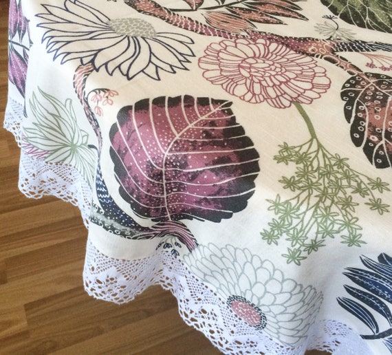 Round Tablecloth with cotton lace Tabletop Table cover - Round 150cm /59 inches