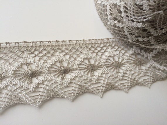 Linen Lace 2-color Lace Trim - 100% Linen - 2.36" (6 cm) wide