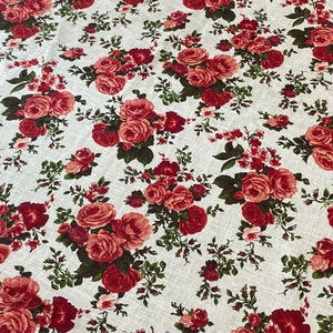 Linen Tablecloth Floral Shabby Chic roses Oval tablecloth Rectangle tablecloth Red Roses