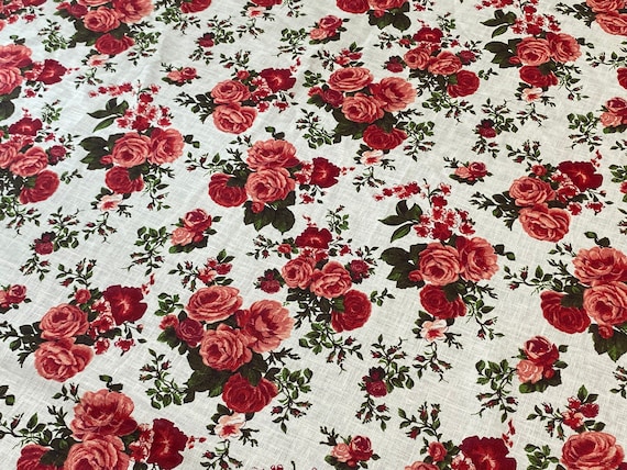 Linen Tablecloth Floral Shabby Chic roses Oval tablecloth Rectangle tablecloth Red Roses