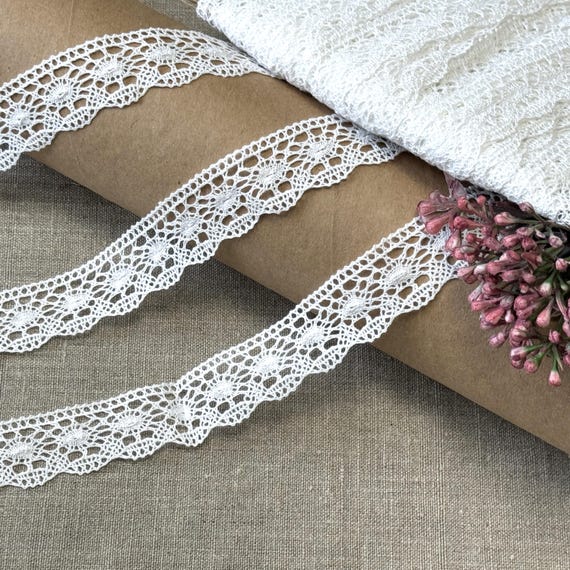 White cotton lace trim, woven 100% cotton, 30mm/1.18inch wide