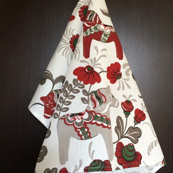 Kitchen Towel Tea Towel  Dish Towel - Dala Horse towel Swedish horse Scandinavian fabric