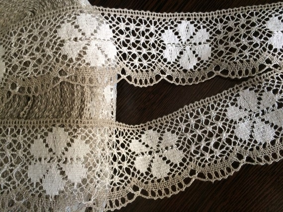 Linen Lace Trim - Lace Fabric | Lace Ribbon | Lace By The Yard | White Lace Beige Lace | Floral Lace | Upholstery Trim
