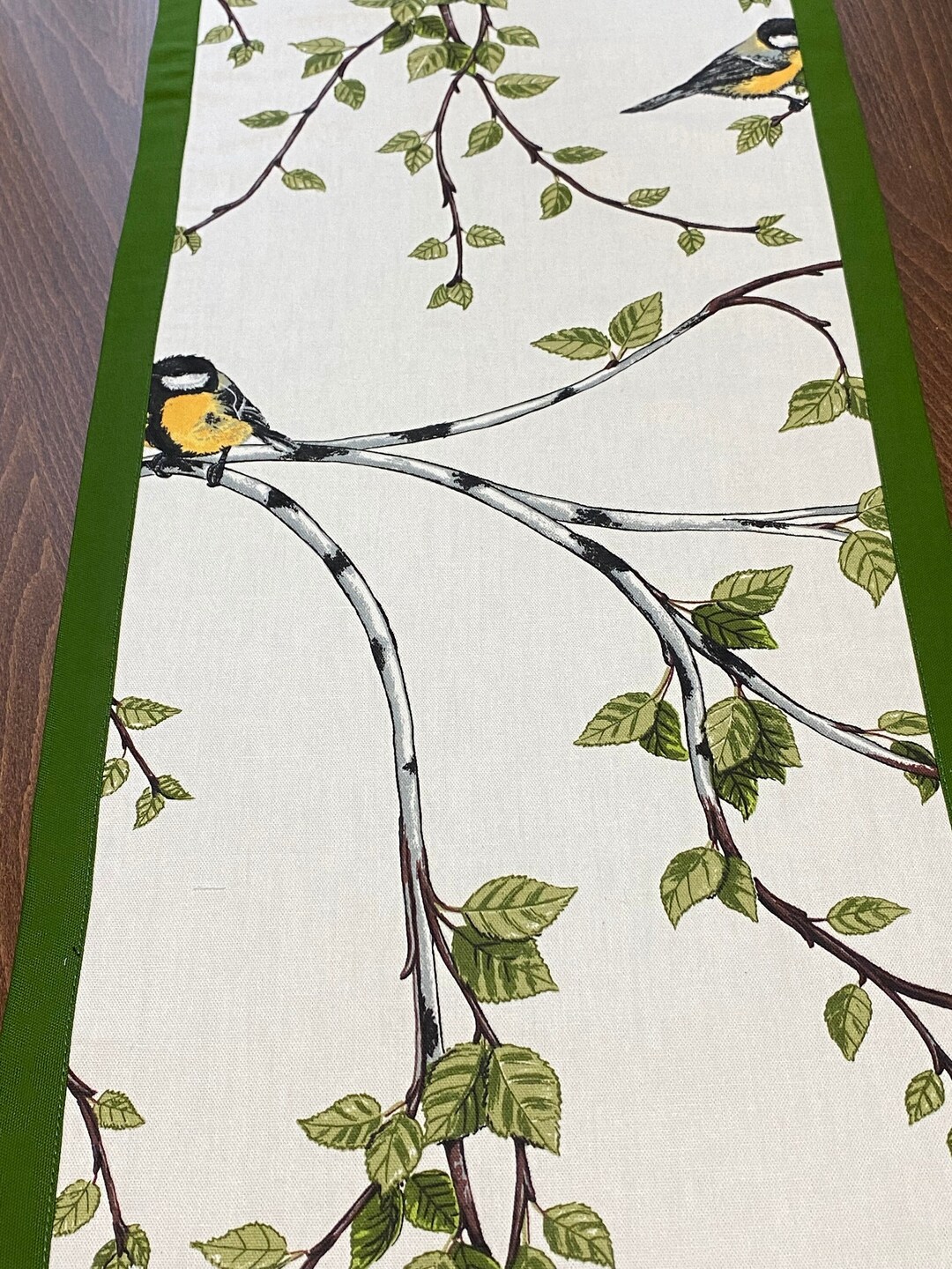 Table Runner Birds Green Double Sided Cotton Table Runner Etsy