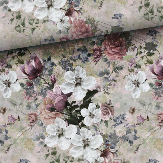 Floral Single Jersey knit fabric Apple Flowers by the yard, by the meter, 162cm/63'' wide