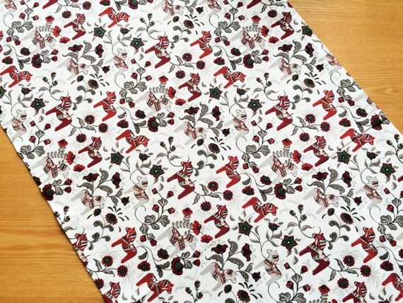 Tablecloth - Table Top Table linens Scandinavian cotton fabric Dala Horse 235x139cm/94''x 53''