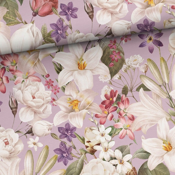 Floral Cotton Jersey Knit Fabric, French Terry Loop Knit, Dressmaking Material