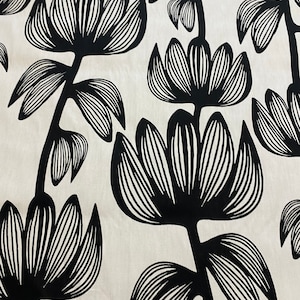 Scandinavian Cotton fabric ALMA White and Black Floral fabric Cotton canvas -  59 inches (150 cm) wide