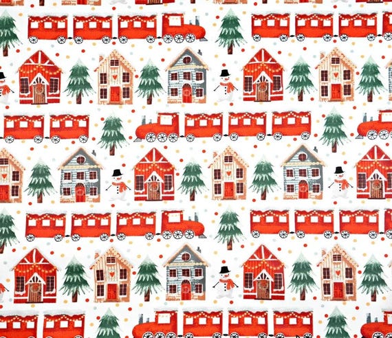 Christmas Train Cotton fabric Red 100% cotton fabric 160cm/63in wide