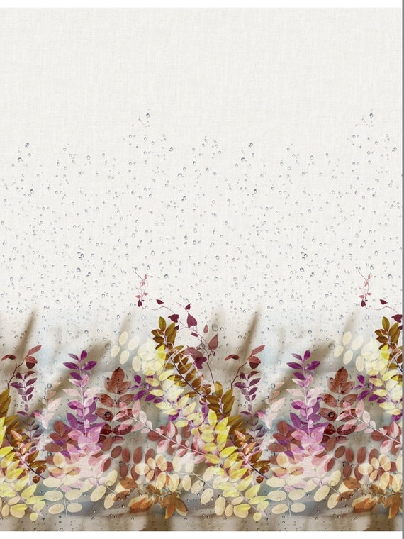 Linen Fabric Floral Leaf - 100 % linen - 59 inches (150 cm) wide -  Handkerchief linen - Dress fabric