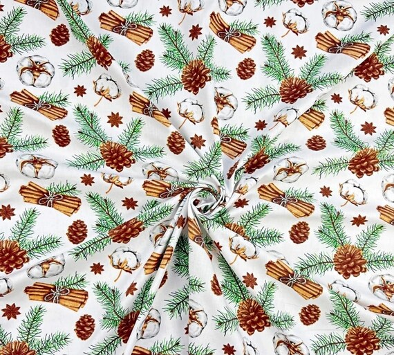 Christmas fabric Cotton flowers with cinnamon 100% cotton
