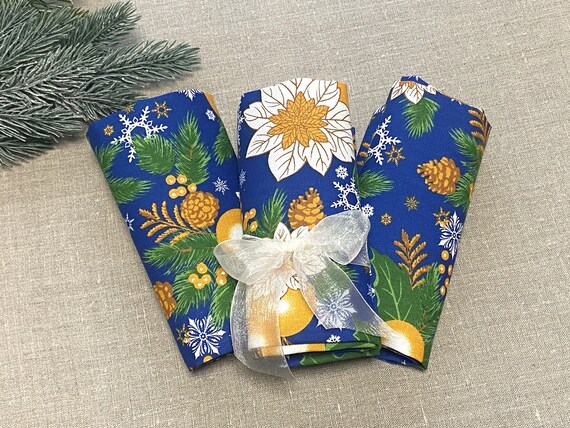 Set of Napkins Cotton fabric napkins Christmas Table linen Reusable napkins Handmade Scandinavian cotton fabric