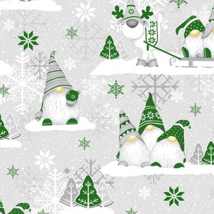 Christmas tablecloth | Table Linens | Christmas Gnomes | Grey Green | Round Oval Rectangle Cotton tablecloth
