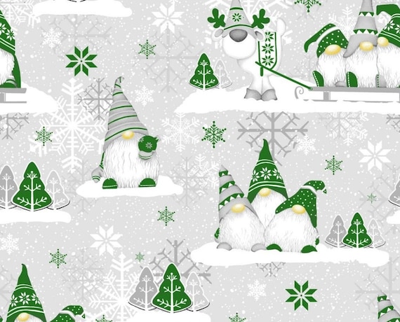 Christmas tablecloth | Table Linens | Christmas Gnomes | Grey Green | Round Oval Rectangle Cotton tablecloth