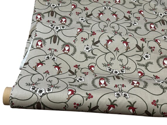 Christmas tablecloth Table linens Acrylic coated cotton fabric Scandinavian fabric Christmas Gnomes Grey Background