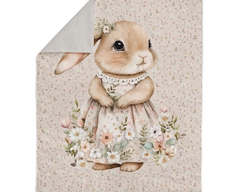 Baby Bunny Woodland Cotton Fabric Panel, Forest Animals Print, S/L/XL Sizes
