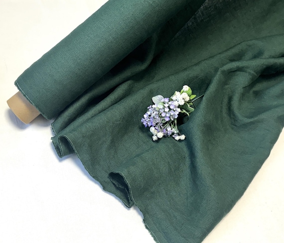 Forest green linen fabric Washed softened, Fabric by the yard, by the meter