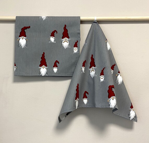 Kitchen Towel Tea Towel Dish Towel Gnome Christmas print Scandinavian cotton GREY 47cm x 70cm//18''x 28''