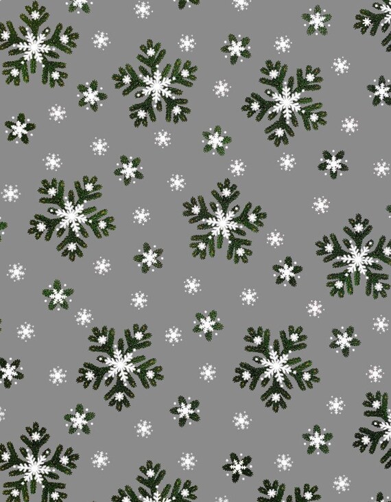 Christmas fabric Scandinavian Cotton fabric - Snowflakes Green/Grey - Home decor fabric - Cotton canvas  59 inches (150 cm) wide