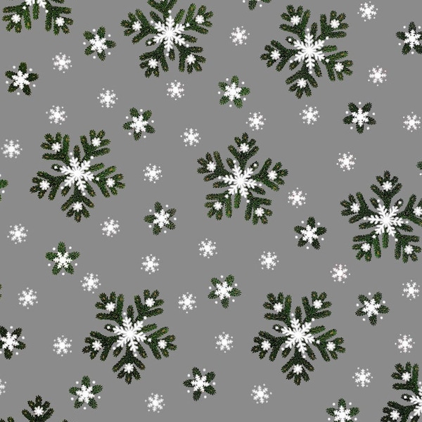 Christmas fabric Scandinavian Cotton fabric - Snowflakes Green/Grey - Home decor fabric - Cotton canvas  59 inches (150 cm) wide