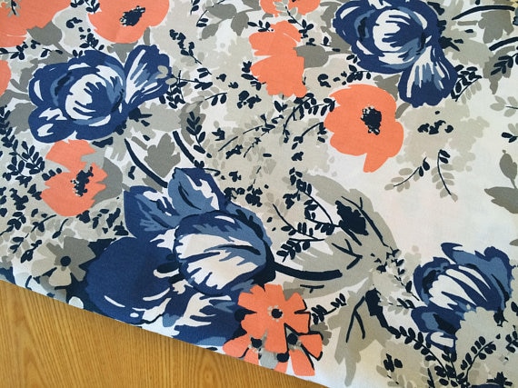 Scandinavian Cotton Tablecloth Table runner  - Table Linens - Blue Floral - Round Rectangle Square