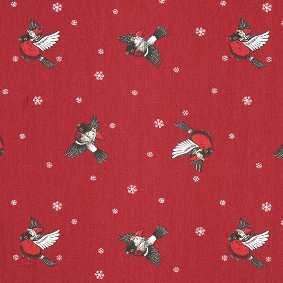 Scandinavian Cotton canvas fabric - Christmas fabric Snowflakes Bird - Heavy cotton - 150 cm wide