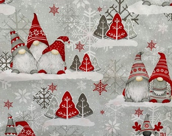 Round Tablecloth Christmas tablecloth Table Linens Christmas Gnomes Grey Red Round Cotton tablecloth