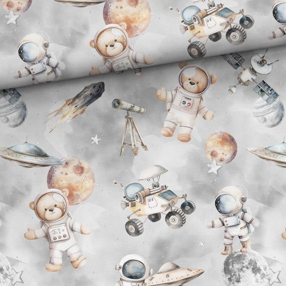 Space adventure, baby animals, cotton fabric for sewing and quilting