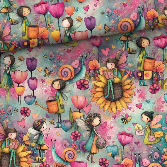 Colorful fairies 100% cotton Fabric – Sewing, Quilting, Apparel by the yard, by the meter