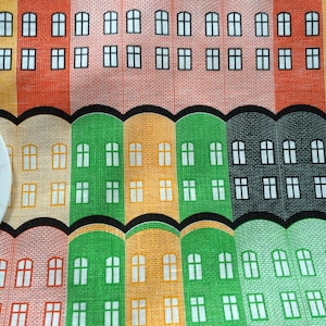 Linen Tablecloth or Table runner - Scandinavian linen fabric - Table linens - Yellow/Red/Green Geometric