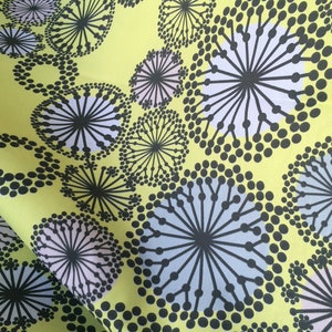 Scandinavian Cotton fabric Floral Circles Anis Yellow Pale Pink and Blue - Cotton canvas -  59 inches (150 cm) wide