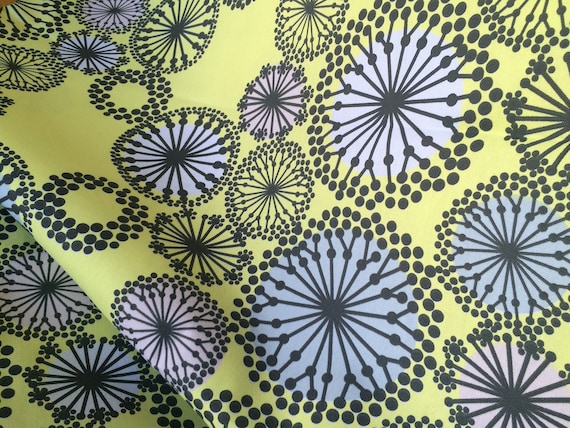 Scandinavian Cotton fabric Floral Circles Anis Yellow Pale Pink and Blue - Cotton canvas -  59 inches (150 cm) wide
