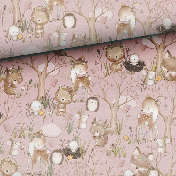 Baby forest pink, Little baby Animals fabric cotton fabric for sewing and quilting 155 cm wide