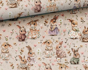 Woodland Animals fabric Baby Bunny fabric Easter Rabbits fabric for sewing and quilting 155 cm wide