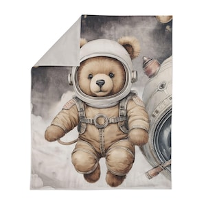 Teddy Bear Astronaut Cute baby animals 100% Cotton fabric Panels