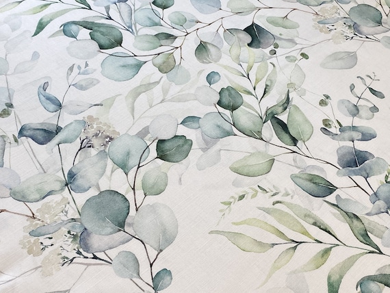 Blue Teal Tablecloth Plants and Leaves Tablecloth Rectangle Oval Round Scandinavian cotton canvas fabric Extra Large