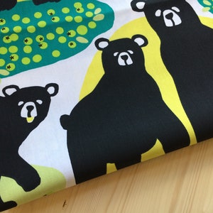 Scandinavian fabric -  Cotton fabric Finlayson Otsi Bear fabric - Remnants - Green and Yellow