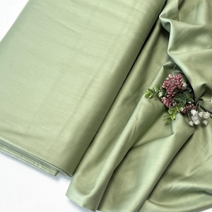 Plain cotton sateen fabric Sage green, by the meter, by the yard - 100% cotton - 153 cm wide #423