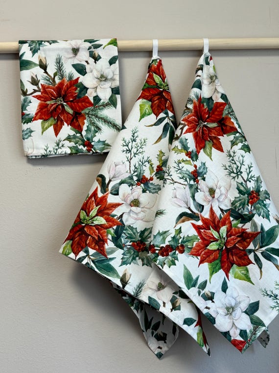 Christmas flower Poinsettia towel Napkins Cotton Kitchen towel Tea towel Christmas Gift
