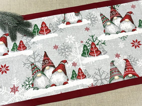 Christmas Table runner Gnomes double-sided Cotton table runner Christmas gift 39cm*140cm/15'' x 55''