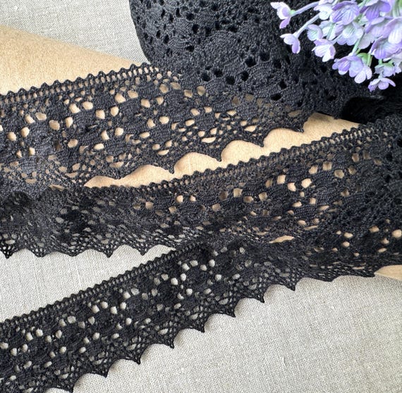 Black cotton lace trim, woven 100% cotton 50mm/1.98inch wide