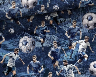 Football Players fabric Boys Fabric Blue Premium cotton fabric for sewing and quilting 155 cm wide