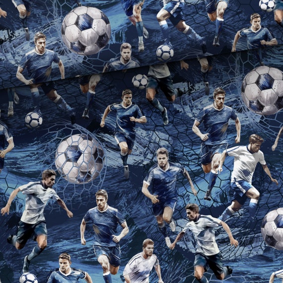 Football Players fabric Boys Fabric Blue Premium cotton fabric for sewing and quilting 155 cm wide
