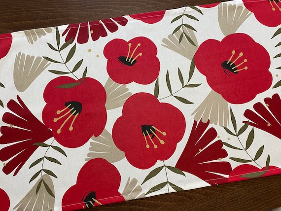 Table runner Table Top Tablecloth Scandinavian Cotton fabric Poppies Floral Table Linens