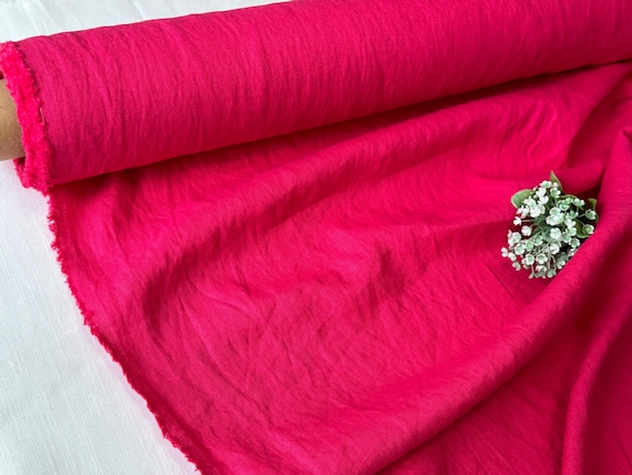 Bright Fuchsia linen fabric Washed softened, Fabric by the yard, by the meter 145cm wide // 57in wide #3041