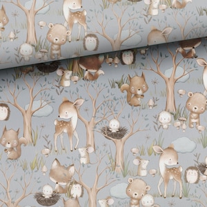 Tissu en coton bleu forêt bébé, petits bébés animaux, pour couture et quilting, 155 cm de large