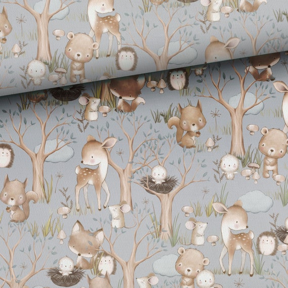 Baby forest blue, Little baby Animals fabric cotton fabric for sewing and quilting 155 cm wide