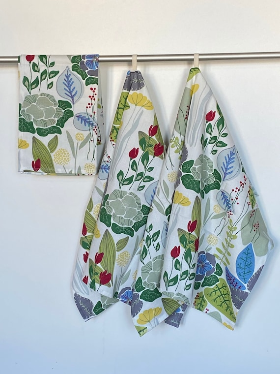 Kitchen Towel Dish Towel Tea Towel - Scandinavian Cotton fabric Floral Dishcloth