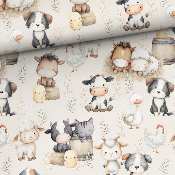 Farm Baby Animals Cotton Fabric for Sewing, Quilting, Nursery Decor